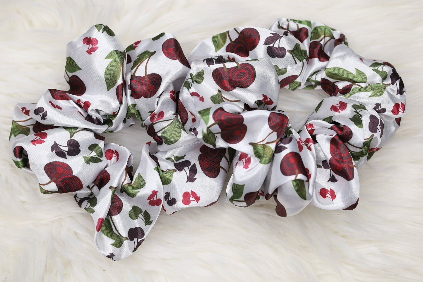 Cherries on white scrunchie