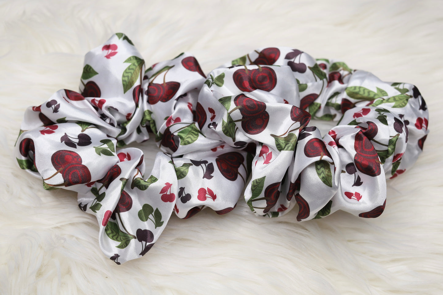 Cherries on white scrunchie